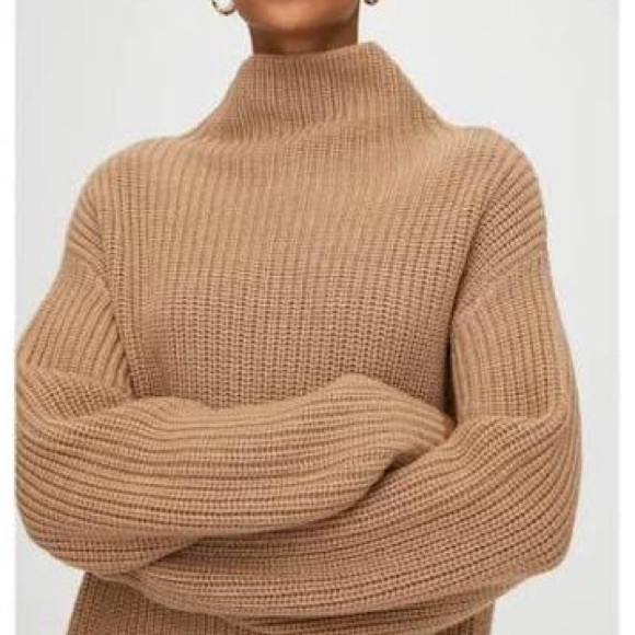 Aritzia Wilfred Montpellier Turtleneck Sweater 100% Merino Wool XS Beige/Caramel - Picture 2 of 11